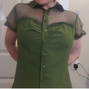 Belle Pogue Sheer, Pin-up, Polka Dot top, XL